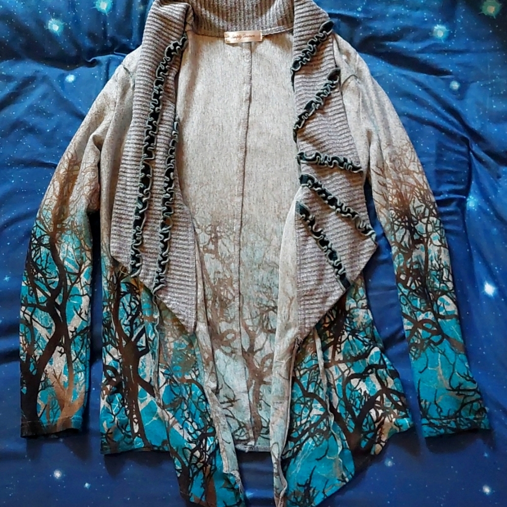 Teal Winter Forest Cardigain